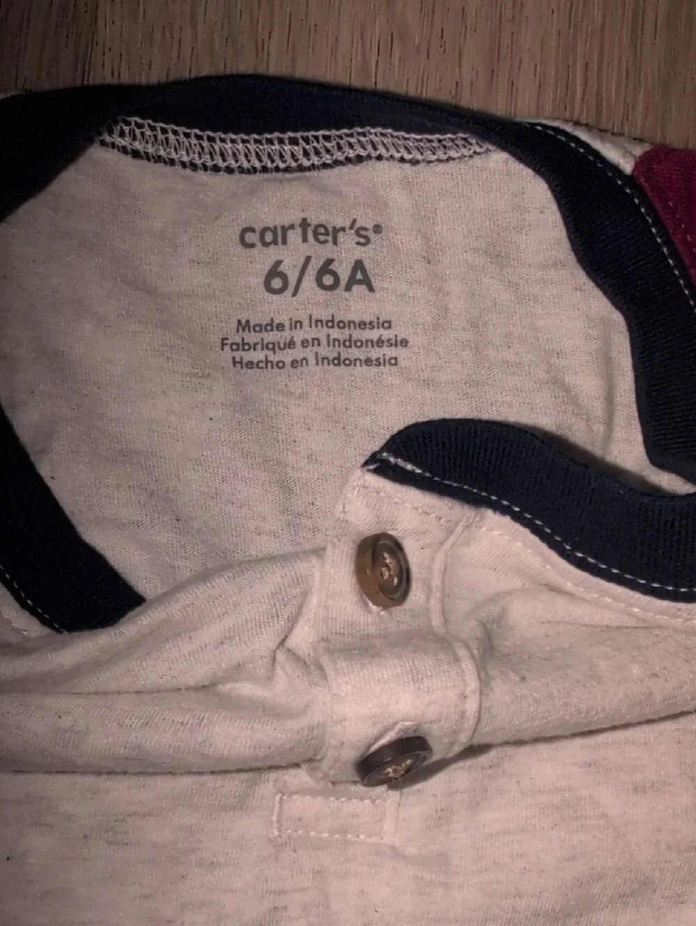 Carter's Cream Henley with Burgundy Raglan Sleeves